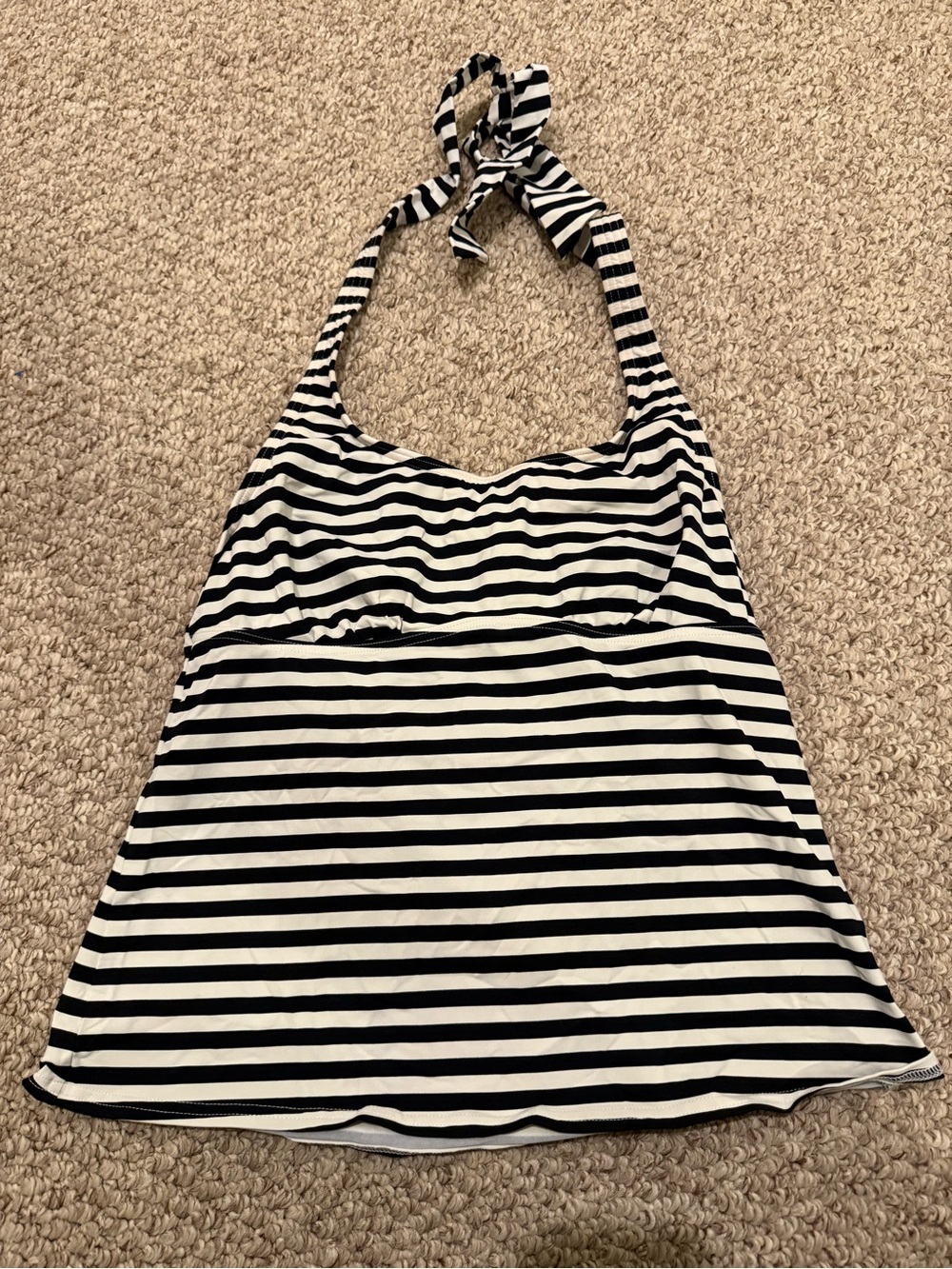 Black and White Striped Halter Tankini Top